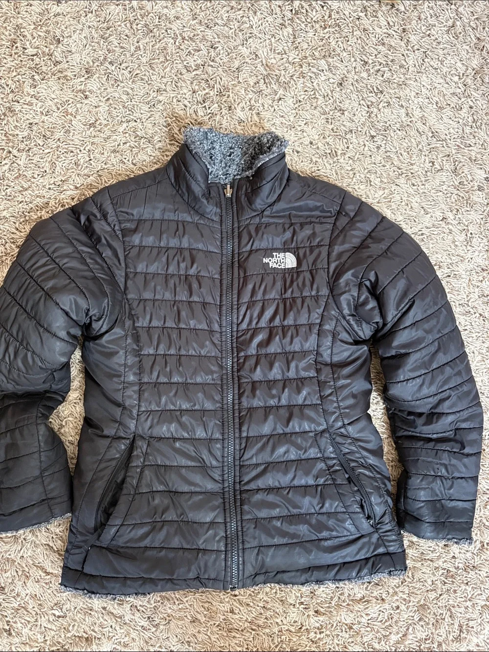 The North Face black reversible winter jacket, girls 12
